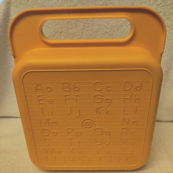 Vintage 80s Yellow Tupperware Lunch Box 1407 - ABC/123 Stencil Case - Picture 1 of 15